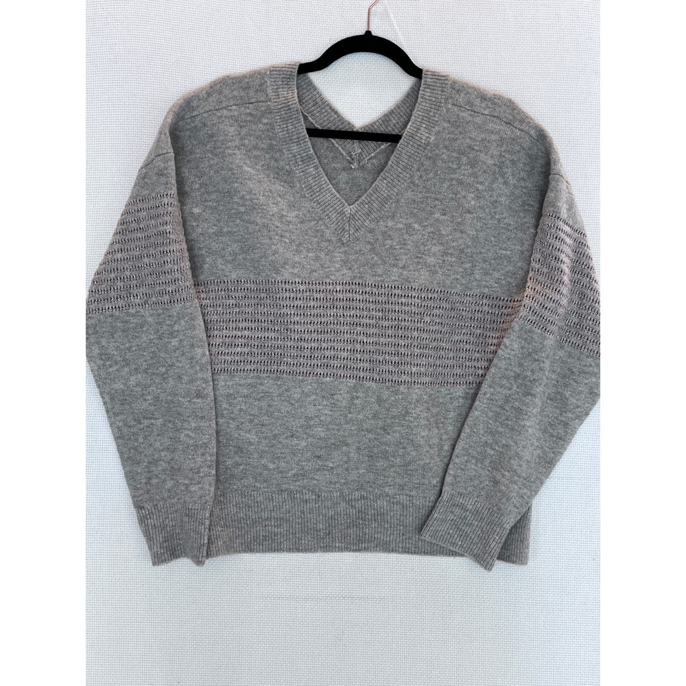 Democracy Oversize Beige V-Neck Long Sleeve Pullover Sweater Gold Thread‎ XL